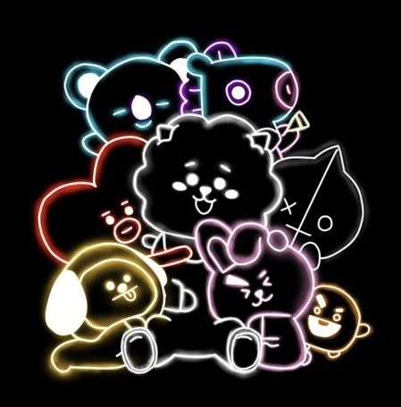 Black Bt21 Wallpaper, Bt21 Dark Wallpaper, Bt21 Neon Wallpaper, Bt21 Black Wallpaper, Bt21 Icon, Always On Display Wallpaper, Android Wallpaper Dark, Glowing Art, Bts Bulletproof