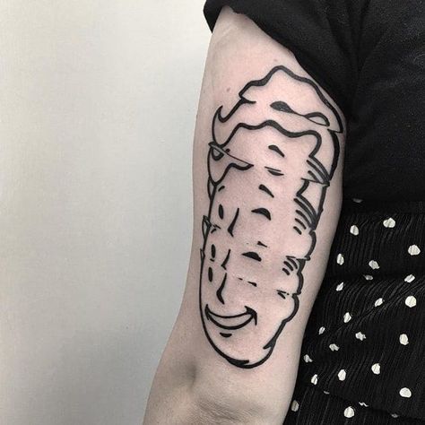 Glitched portrait tattoo by Analogue Disaster #analoguedisaster #trippytattoos #comic #cartoon #popart #graphicart #glitch #warped #portrait #face #smile #blackwork #linework Glitched Portrait, Glitch Tattoo, Fallout Tattoo, Face Smile, Portrait Face, Comic Cartoon, Gaming Tattoo, Tattoo Flash Art, Vintage Tattoo