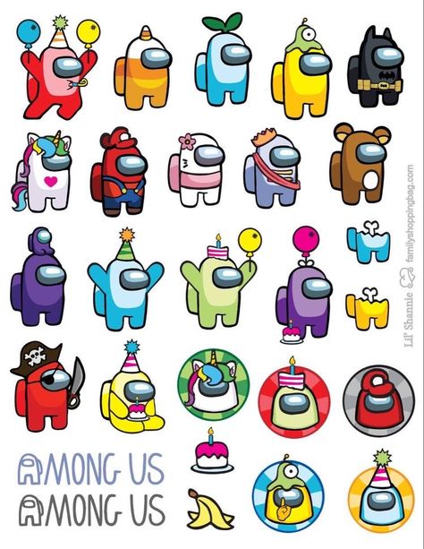 Among Us Party, Among Us Characters, Among Us Birthday, Free Printable Stickers, Boys Sticker, Bead Charms Diy, Kids' Party, Birthday Stickers, Birthday Diy