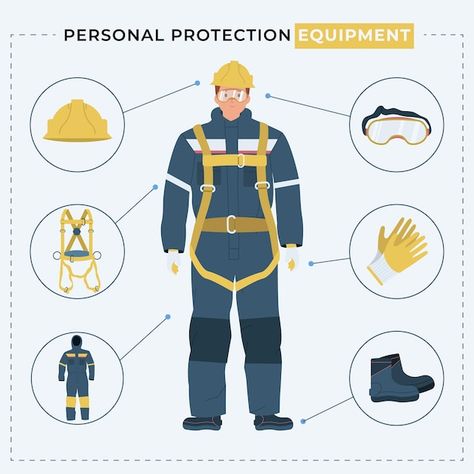 Free vector personal protective equipmen... | Free Vector #Freepik #freevector #safety-shoes #safety-glasses #safety-man #safety-equipment Health And Safety Poster, Safety Posters, Industrial Safety, Stick Figure Drawing, New Africa, Safety Devices, Safety Equipment, Pinterest Ads, Work Safety