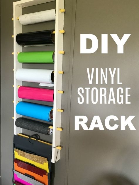 DIY Vinyl Storage Rack for Rolls and Sheets - Daily Dose of DIY Diy Vinyl Storage Rack, Diy Vinyl Storage, Vinyl Storage Rack, Wine Bottle Diy Crafts, Vinyl Storage, Wine Bottle Diy, Vinyl Rolls, Diy Vinyl, Craft Room Storage