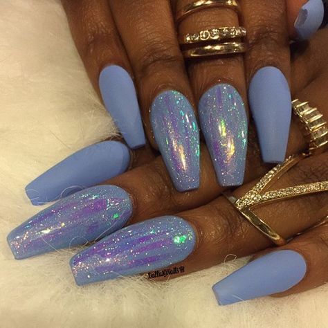 Periwinkle Nails, Teen Nails, Blue Coffin Nails, Nails Polish, Foil Nails, Hot Nails, Prom Nails, Chrome Nails, Purple Nails