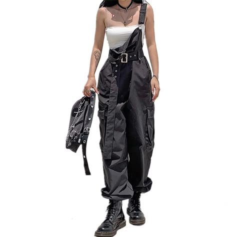 Punk Grunge Aesthetic, Emo Jeans, Womens Cargo Pants, Sling Bow, Womens Cargo, Wide Leg Pants Casual, Kidney Cleanse, Black Overalls, Bow Belt