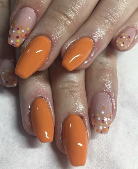 Polka Dot Fall Nails, Fall Dot Nails, Fall Polka Dot Nails, Orange Polka Dot Nails, Polka Dot Nails Acrylic, Fall Autumn Nails, Colors For Nails, Polka Dot Nail Art, Hair Cut Styles