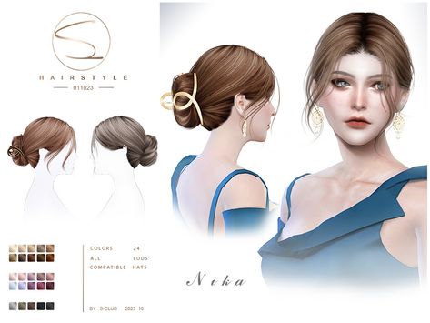 The Sims Resource - Cute updo hairstyle NIKA (011023) Cute Hairstyles Updos, Sims 4 Stories, Female Sims, Pelo Sims, Tumblr Sims 4, Sims 4 Dresses, Sims 4 Characters, All Hairstyles, Sims Four