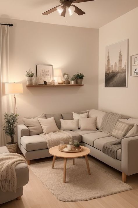 Living Room Beige Couch Decorating Ideas, Room Makeover Cozy, Living Room Layout Ideas, Apartment Decorating Living, Living Room Decor Gray, Apartment Living Room Design, Dream Apartment Decor, Small Living Room Decor, Small Apartment Living