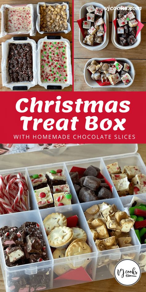 Christmas Treat Box Christmas Food Hampers, Homemade Holiday Treats, Vj Cooks, Christmas Food Crafts, Christmas Candy Homemade, Mince Pies Christmas, Christmas Treats For Gifts, Food Gift Box, Christmas Cookie Box