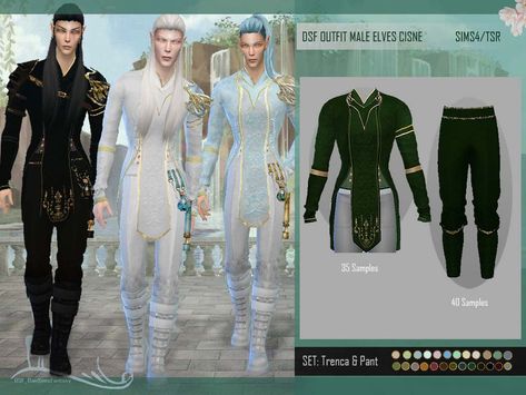 Sims 4 — DSF OUTFIT MALE ELVES CISNE by @DanSimsFantasy — Cisne clan elven outfit. This set consists of a fitted tunic in Sims 4 Cc Crown Male, Lotr Sims 4 Cc, Sims 4 Tuxedo, Sims 4 Elf Cc, Sims4 Collection, Ts4 Medieval, Los Sims 4 Mods, Outfit Male, Male Elf