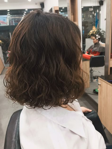 Texture Perm Short Hair, Volume Perm Korean, Korean Short Wavy Hair, Korean Perm Short Hair Mid Length, Short Curly Hair Korean, Short Hair With Perm, Hair Perm Short, Medium Permed Hair, Short Wavy Perm