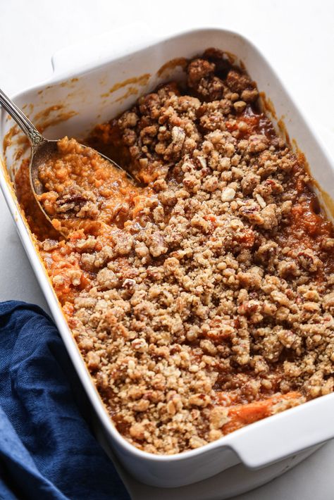 Gluten Free Sweet Potato Souffle, Vegan Mashed Sweet Potatoes, Sweet Potato Casserole Healthy, Potato Souffle, Vegan Sweet Potato Casserole, Sweet Potato Side Dish, Gf Meals, Sweet Potato Sides, Sweet Potato Dishes