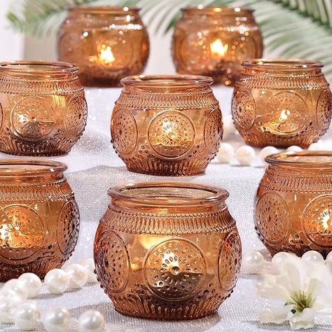 Amazon.com: 12 Pcs Amber Candle Holders- Amber Glass Candle Holders, Amber Fall Votive Candle Holders for Thanksgiving Decor, Fall Tablescape, Vintage Tea Lights Candle Holders for Home Decor, Boho Decor : Home & Kitchen Boho Candle Holders, Tea Lights Wedding, Amber Glass Candle, Vintage Party Decorations, Fall Candle Holders, Boho Candle, Christmas Dining Table Decor, Amber Candle, Green Tablecloth