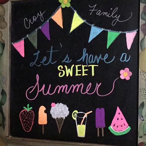 Summer Chalkboard Ideas, Summer Chalkboard Art, Summer Chalkboard, Chalkboard Art Quotes, Chalkboard Wall Art, Chalk Writing, Calendar Themes, Sidewalk Signs, Plank Art