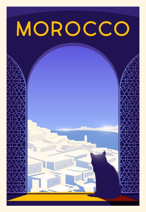 Morocco Postcard, Morocco Illustration, Morocco Poster, Morocco Art, Marrakech Travel, Illustration Travel, Art Deco Poster, Poster Travel, Retro Travel Poster