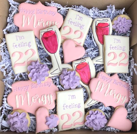 22nd Birthday Cookies Decorated, 22nd Birthday Cookies, 22 Birthday Cookies, Feeling 22, 22nd Birthday, Cookie Ideas, Birthday Cookies, Girls Birthday, 21st Birthday