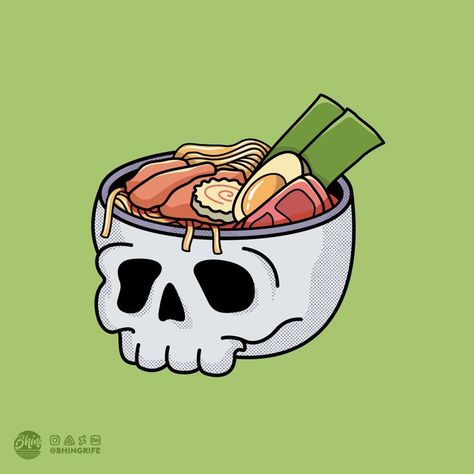 Ramen Noodles Soup, Sushi Pop, Soup Japanese, Anime Skull, Cute Halloween Drawings, Japanese Halloween, Creepy Food, Goth Stuff, Noodles Soup