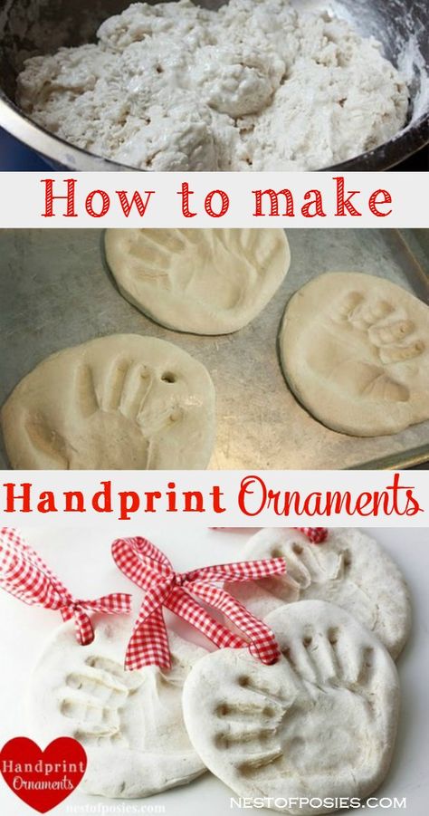 How to make Handprint Ornaments.  Great gift Mother's Day, grandparents or a fun project for the classroom. Handprint Ornaments, Christmas Ornaments Homemade, Fun Crafts For Kids, Christmas Crafts For Kids, Baby Crafts, Christmas Activities, Xmas Crafts, Homemade Christmas, Hand Print