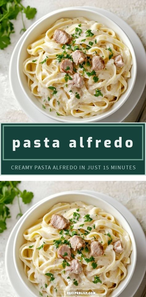 Indulge in this rich and creamy Pasta Alfredo that’s ready in just 15 minutes! Perfect for a cozy dinner, this recipe blends fettuccine pasta with a luscious sauce and tender meat. Let’s dive into this delicious dish that will leave everyone asking for seconds! Pork Alfredo Pasta, Pork Alfredo, Frozen Pasta, Pasta Alfredo, Tender Meat, Fettuccine Pasta, Cozy Dinner, Classic Recipes, Alfredo Pasta