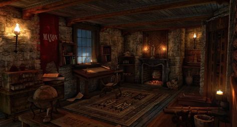 Medieval Study Room, Fantasy Inn Room, Medieval Study, Medieval Science, Inn Interior, Tavern Art, Medieval Room, Fantasy Inn, Inside Castle