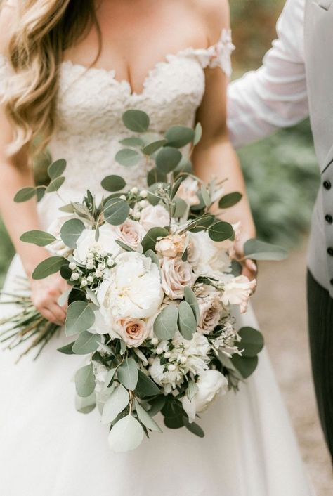 Bridal Bouquet With Greenery, Peonies And Eucalyptus, Rustic Wedding Flowers Bouquet, Middleton Lodge, Blush Bouquet Wedding, Blush Bouquet, Blush Wedding Flowers, Roses Peonies, Bridal Bouquet Flowers