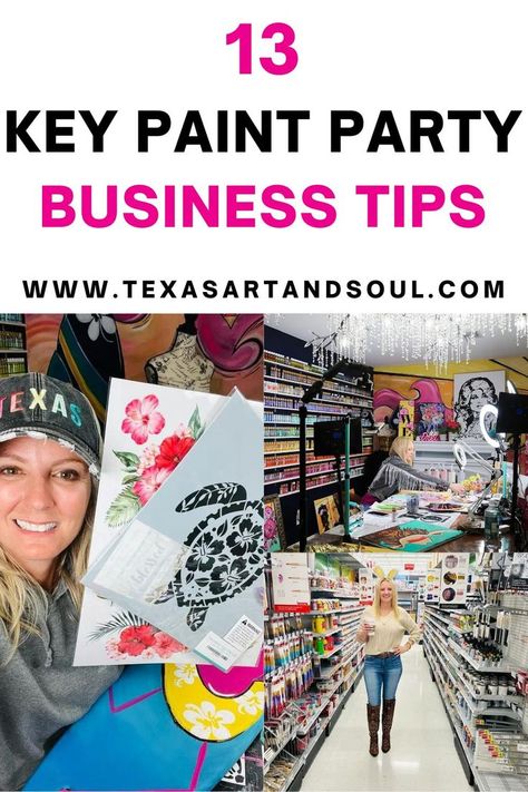 Starting a new paint party business can be a daunting task with so many “what-ifs?” But with these paint party business tips, it doesn’t have to be so scary! I’ve rounded up my top business tips for paint parties that can help anyone succeed in their paint party dream! Painting Birthday Party Ideas For Adults, Painting Party Business, Paint And Sip Business, Hosting A Paint And Sip Party, Outdoor Paint And Sip Party Ideas, Art Paint Party, Painting Birthday Party, Art Biz, Party Names