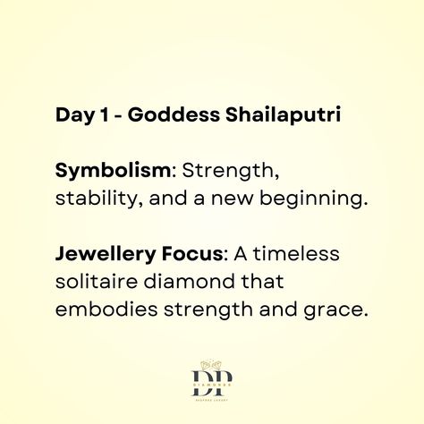 🌸 Navratri Day 1 – Worship the Strength of Goddess Shailputri 🌸 As we begin the sacred journey of Navratri, today we honor Goddess Shailputri, the epitome of strength and purity. Just as Maa Shailputri symbolizes new beginnings and divine grace, let our stunning diamond creations be the perfect companion to your festive aura. 💫💎 Embody her power, embrace her elegance, and let your inner light shine bright this Navratri with our timeless pieces. ✨ Celebrate the goddess within you! 🌟 #DPDia... Goddess Shailputri, Navratri Day 1, Maa Shailputri, Divine Grace, Inner Light, The Goddess, Shine Bright, New Beginnings, Timeless Pieces