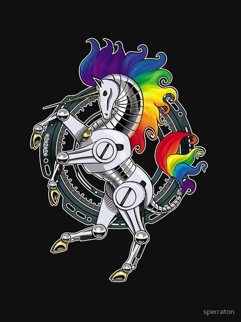 All Hail the Robot Unicorn 2 by sperraton Emma Tattoo, Bears Tattoo, Robot Unicorn, Horse Reference, Magical Horses, Unicorn Wallpaper, Bear Tattoo, Unicorn Art, The Robot