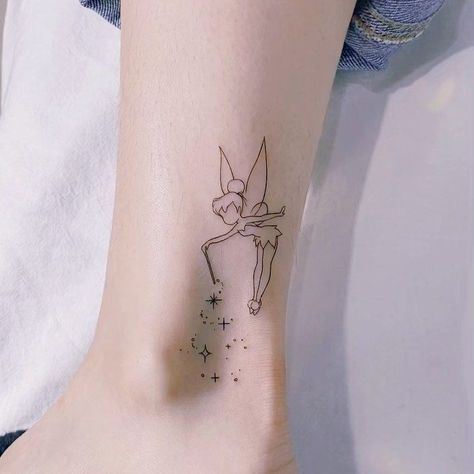 Fantasy Minimalist Tattoo, Fairy Tattoo Ankle, Fairy Tattoo Meaning, Fairy Wand Tattoo, Silvermist Tattoo, Fairy Silhouette Tattoo, Fairy Minimalist Tattoo, Minimal Fairy Tattoo, Fairy Tattoo Ideas For Women