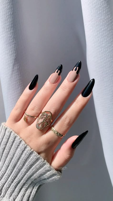 Fantastic Nails, Black Almond Nails, French Tip Design, Matte Black Nails, Stripped Nails, Homecoming Nails Acrylic, Almond Nails Designs, Pearl Nails, Homecoming Nails