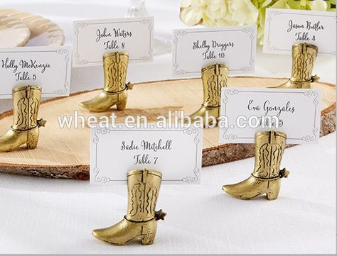 Source Gold Cowboy Boot Place Card Holder on m.alibaba.com Homemade Wedding Favors, Funky Wedding, Place Card Holders Wedding, Inexpensive Wedding Favors, Wedding Favors And Gifts, Table Card Holder, Place Card Holder, Cowboy Wedding, Card Table Wedding