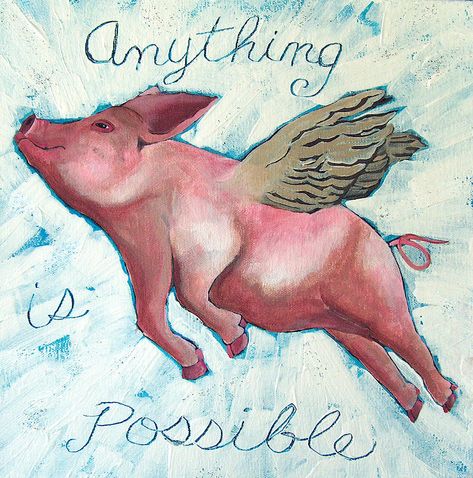 Flying Pigs Art, Pig Painting, Pig Art, This Little Piggy, Flying Pig, Anything Is Possible, Art Plastique, Stretched Canvas Prints, Canvas Material