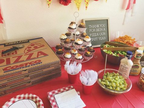 unique and different first birthday theme party idea for boy and girl pizza party theme. DIY first birthday idea for twins that is very creative Pizza Party Ideas, Pizza Party Themes, Diy First Birthday, Pta Mom, Unique Birthday Party Themes, Birthday Hacks, Luca Birthday, Second Rodeo, Pizza Party Birthday