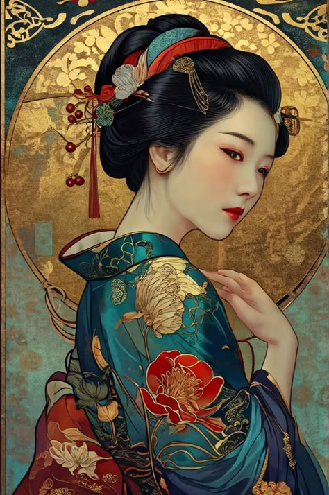 Portrait Art Tattoo, Anne Galezowski, Chinese Woman Art, Process Art For Kids, Geisha Artwork, Japanese Style Art, Art Activism, Storytelling Art, Art Geisha