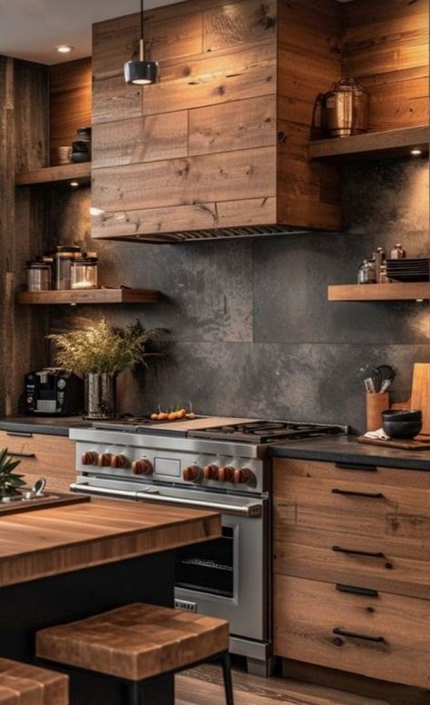 Old Modern Kitchen, Rustic Modern Design, Home Design 2024, Kitchen Interior 2024 Trends, Home Decor Ideas 2024, On Trend Kitchens, Kitchen Stained Cabinets, Black And Tan Kitchen, Kitchen 2024 Trends