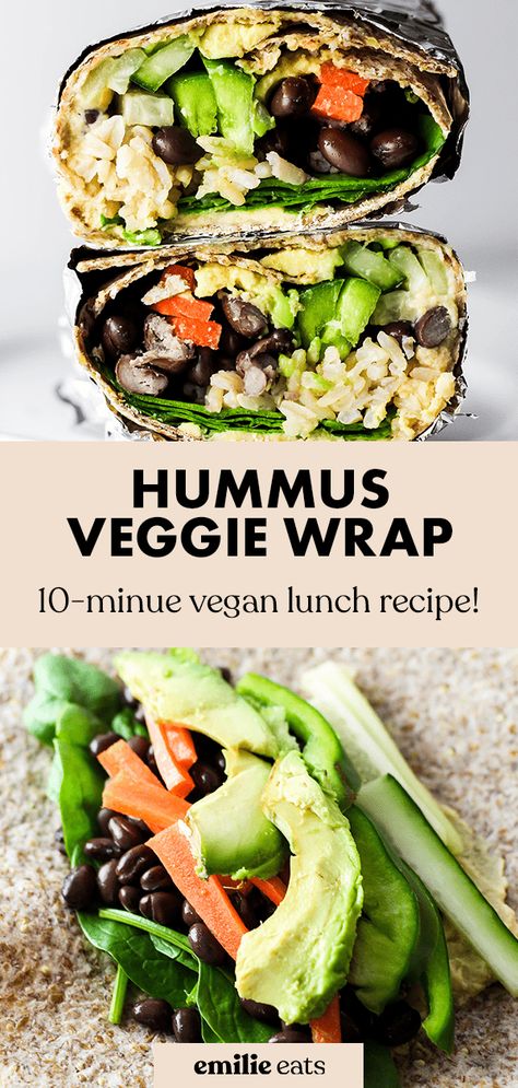 This Hummus Veggie Wrap is an easy, healthy vegan recipe. It's made with simple ingredients and it's perfectly packable for lunches on the go. Hummus Veggie Wrap, Fresh Sandwiches, Vegan Lunch Recipe, Apartment Meals, Veggie Quesadilla, Veggie Wrap, Veggie Meal, Tofu Sandwich, Creamy Hummus