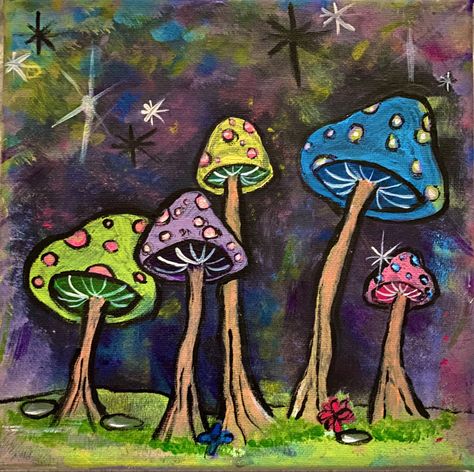 Funky Tree Drawing, Whimsical Nature Art, Paint Mushrooms, Art Mushrooms, Whimsical Mushrooms, Art Final, Mushroom Pictures, Whimsical Nature, Mushroom Drawing