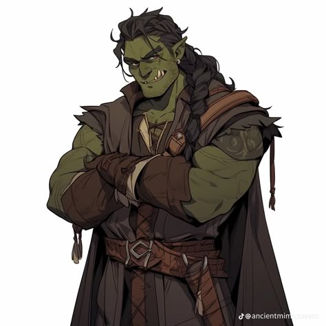 Half Orc Half Human, Orcs Character Design, Half Orc Barbarian Male, Orc Bartender, Dnd Orc Character Design, Orc Male Character Design, Dnd Orc Male, Half Orc Character Design, Orc Dnd Character