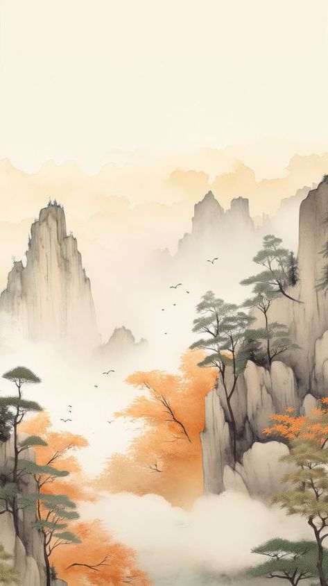 Painting backgrounds landscape mountain. | premium image by rawpixel.com / Tanat Chittirungsan Chinese Mountain Painting, Iphone Wallpaper Autumn, Japanese Landscape Painting, Backgrounds Landscape, Painting Backgrounds, Chinese Mountains, Wallpaper Autumn, Chinese Wallpaper, Illustration Wallpaper