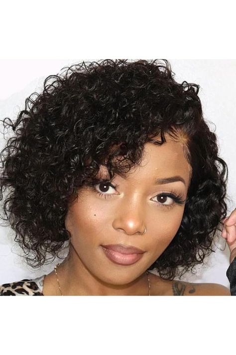 curly hairstyles wig for black women short Short Curly Side Part, Curly Side Part Wig, Curly Side Part, Curl Bob, Side Part Wig, Hair Short Curly, Short Curly Bob Hairstyles, Water Wave Wig, Curly Cut