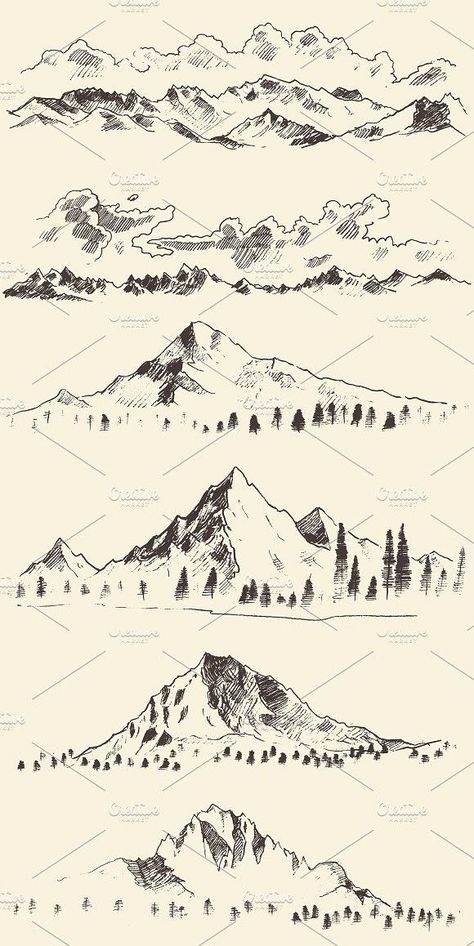 Natur Drawing Ideas, Mountain Drawing Tutorial, How To Draw Landscape, How To Draw Nature, How To Draw Mountains, Landscape Drawing Ideas, Landscape Drawing Tutorial, Mountain Sketch, Map Making