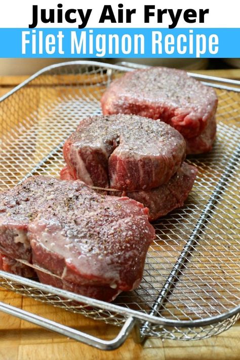 Fillet Minion Recipe, Air Fryer Steaks Filet, Air Fryer Steak Recipes Medium Rare, How To Air Fry Steak, Medium Rare Air Fryer Steak, Fillet Steak In Air Fryer, Air Fryer Fillet Steak, How To Cook Fillet Steak, Air Fryer Beef Tenderloin Steak