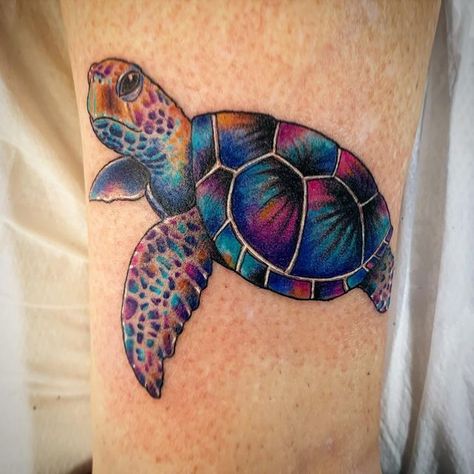 Watercolor Turtle Tattoo, Traditional Turtle Tattoo, Gap Filler Tattoo, Colorful Sea Turtle, Watercolor Turtle, Tattoo Colorful, Turtle Tattoos, Turtle Stuff, Filler Tattoo