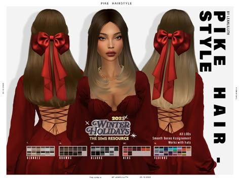 The Sims Resource - Pike Hairstyle Sims 4 Bow Hair, Sims 4 Bows Cc, Boyfriend Hair, Zendaya Hair, Red Hair Bow, Hollywood Hair, Bow Hairstyle, All Hairstyles, Pelo Sims