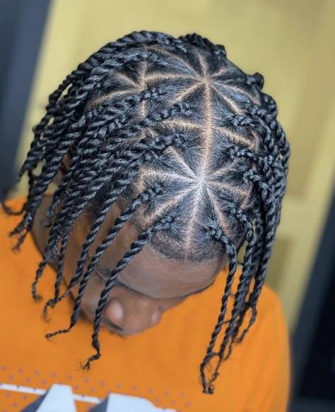 Plat Twist Hairstyles Men, Triangle Part Box Braids Men, Cainrows Into Twists Men, Triangle Part Twist Men, Short Twists Black Men Hair, Triangle Part Braids, Twist Hair Men, Two Strand Twist Hairstyles, Box Braids Men