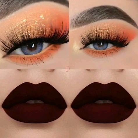 Simple Thanksgiving Makeup, Makeup Looks Orange Smokey Eye, Thanksgiving Makeup Ideas, Fall Orange Eyeshadow Looks, Dark Orange Eyeshadow Looks, Orange And Black Eyeshadow Looks, Red Orange Gold Eye Makeup, Thanksgiving Makeup Looks, Orange Eyeshadow Looks