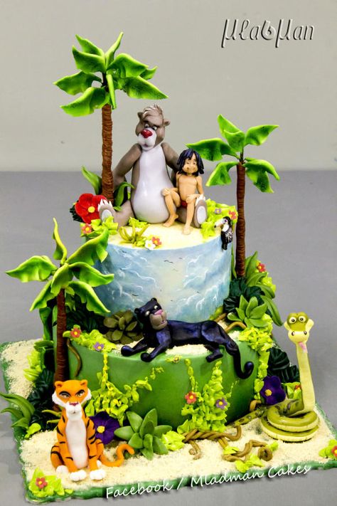 Jungle Book Cake by MLADMAN Jungle Book Cake, Jungle Book Birthday, Safari Baby Shower Cake, Zoo Cake, Jungle Thema, Book Cakes, Safari Cakes, Jungle Cake, Book Cake