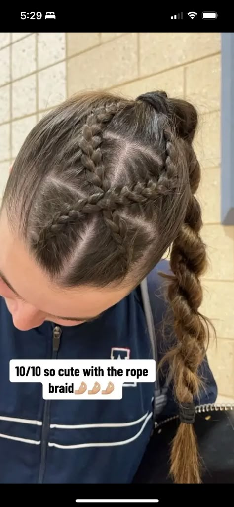 Cute Hairstyles For Sports Soccer, Braided Hairstyles Softball, Braided Hairstyles Updo For Sports, Dig Pink Hairstyles, French Braid Softball Hair, Braided Track Hairstyles, Dutch Braid Softball Hair, Cute Hairstyles For Runners, Easy Hairstyles For Basketball Games