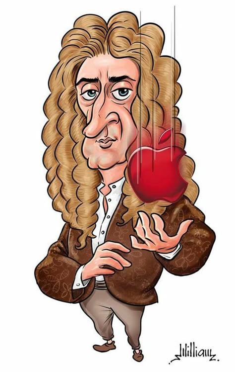 Isaac Newton Cartoon, Isaac Newton Drawing, Isaac Newton Art, Famous Intj, Newton Drawing, Scientist Cartoon, Comic Face, Caricature Sketch, Big Eyes Art