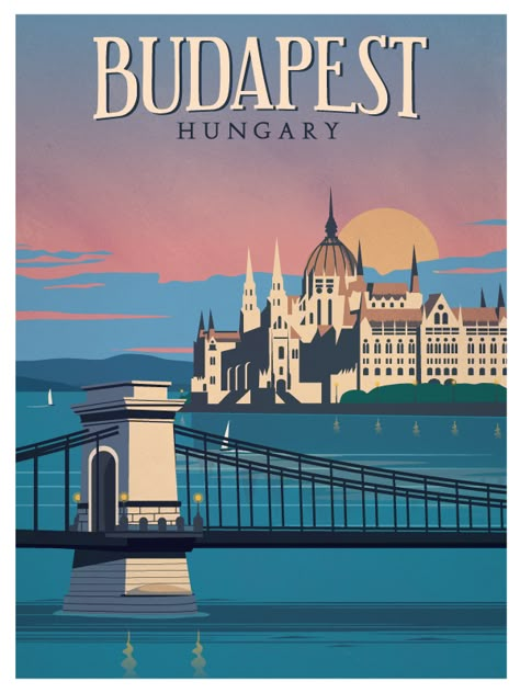 Budapest Poster by IdeaStorm Media ©2015. Available for sale at ideastorm.bigcartel.com Budapest Poster, Posters Decor, Hungary Travel, Postal Vintage, Travel Vintage, Retro Travel Poster, Voyage Europe, Budapest Hungary, Poster Vintage