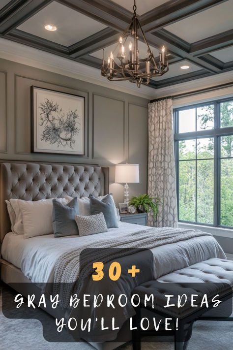 Thinking about a bedroom makeover? 💤🎨 Click to discover 30 gray bedroom ideas that blend comfort with style for a serene retreat. Get inspired to transform your sleeping space! #BedroomMakeover #GrayBedroom #HomeDecor #InteriorDesign #SereneSpaces Grey And Off White Bedroom, Bedroom Ideas With Gray Headboard, Gray Flooring Bedroom, Master Bedrooms Grey Headboard, Agreeable Gray Bedroom Ideas, Bedroom Light Grey Walls, Gray Headboard Bedroom Color Schemes, Gray Headboard Bedroom Decor, Gray And White Bedroom Ideas