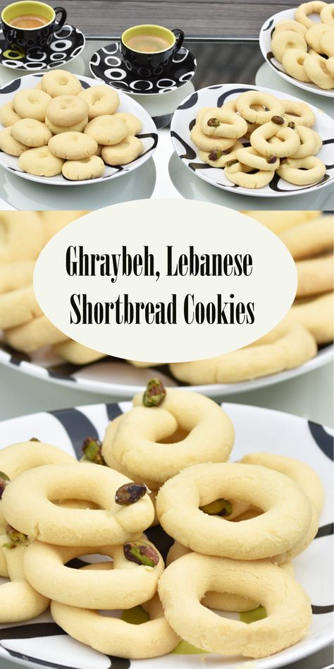 Ghraybeh…. a shortbread that has a smooth texture and shaped into wreath-like shape | Hadias Lebanese Cuisine Lebanese Bread Ideas, Easy Lebanese Desserts, Lebanese Cookies, Lebanese Recipes Authentic, Mediterranean Sweets, Lebanese Desserts Recipes, 4 Ingredient Cookies, Lebanese Desserts, Fig Cookies